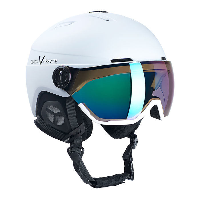 Black Crevice Skihelm CALGARY mit Visier, white mat/silver, S (51-54)