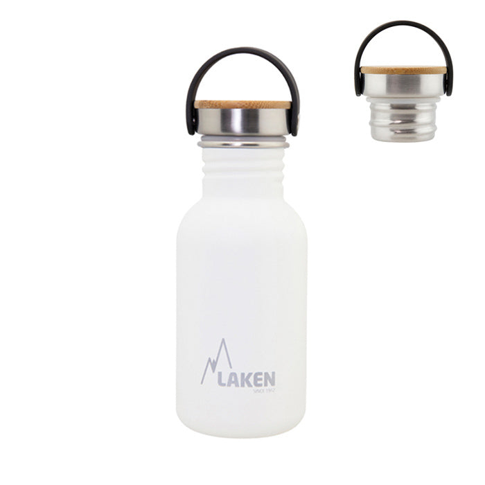 Basic Steel Bottle 500ml ,Bamboo S/S Cap - White