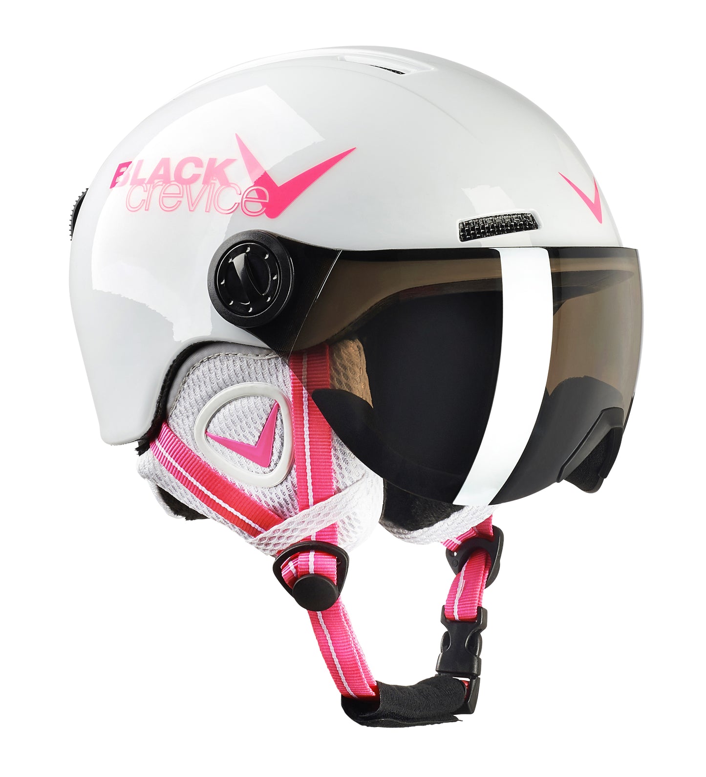 Black Crevice Kinder Visierhelm Leogang, white shiny/pink, 52-54 cm