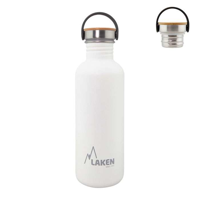 Basic Steel Bottle 1L ,Bamboo S/S Cap - White