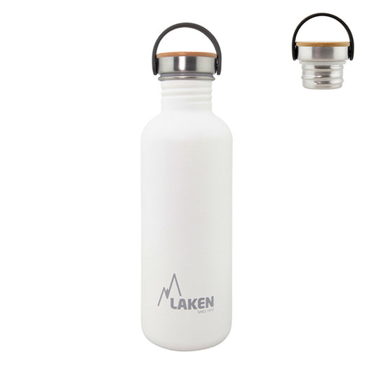 Basic Steel Bottle 1L ,Bamboo S/S Cap - White