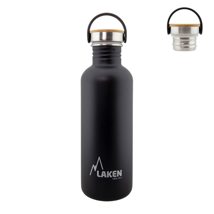 Basic Steel Bottle 1L ,Bamboo S/S Cap - Black