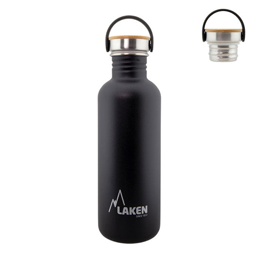 Basic Steel Bottle 1L ,Bamboo S/S Cap - Black