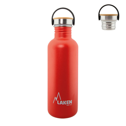 Basic Steel Bottle 1L ,Bamboo S/S Cap - Red