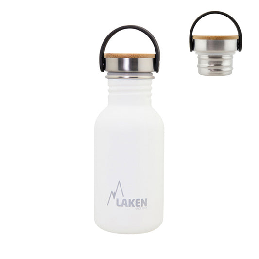 Basic Steel Bottle 500ml ,Bamboo S/S Cap - White