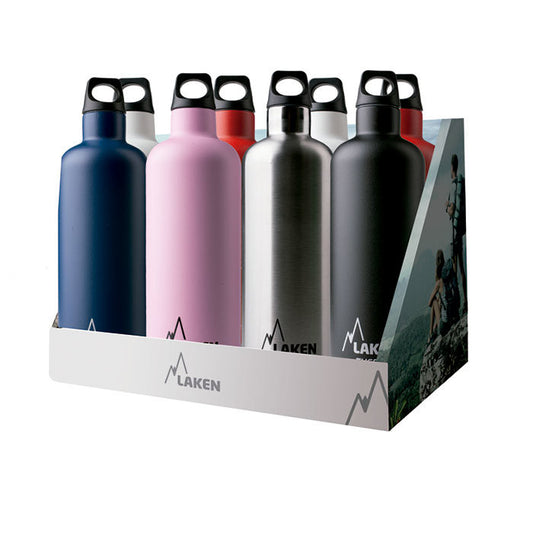 Display 8 st. steel thermo bottle TE7 assorted